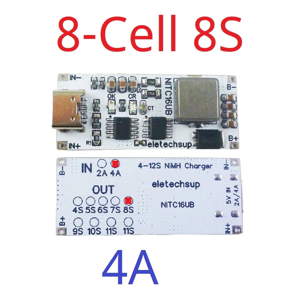 2A/4A 4-12 Cell NIMH Charger Module TYPE-C DC 5V Boost BMS CC/CV NiCd for 4.8V 6V 7.2V 8.4V 9.6V 10.8V 12V 13.2V 14.4V Battery