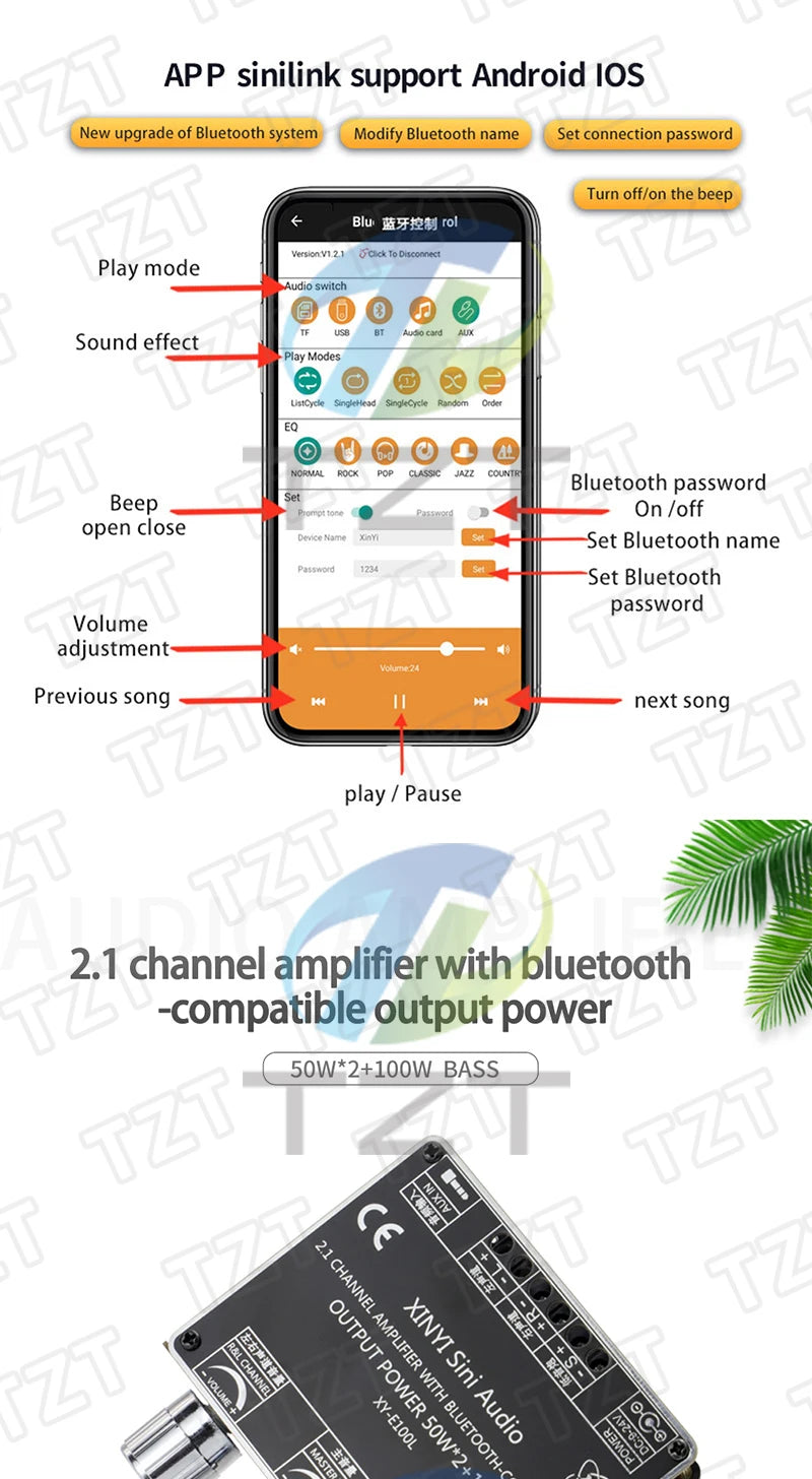XY-E100H XY-E100L 2.1 Channel Bluetooth Audio Amplifier Board Module 50W+50W+100W Subwoofer With High Fidelity And Sound Quality