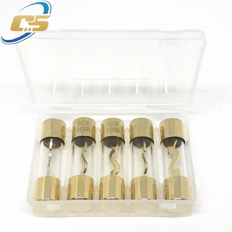 5PCS 10*38MM Gold Plated Glass AGU Fuse Fuses Pack Car Audio Amp Amplifier 10A 15A 20A 25A 30A 40A 50A 60A 70A 80A 100A Car Fuse
