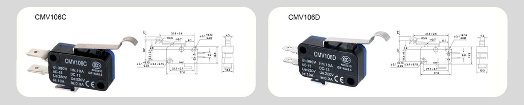5pcs CNTD CMV10-061C/061C2 Mini Snap Action Micro Switch 10A 250V AC SPDT 1NO1NC Long Curved Lever Limit Switch 300K 3D Printer