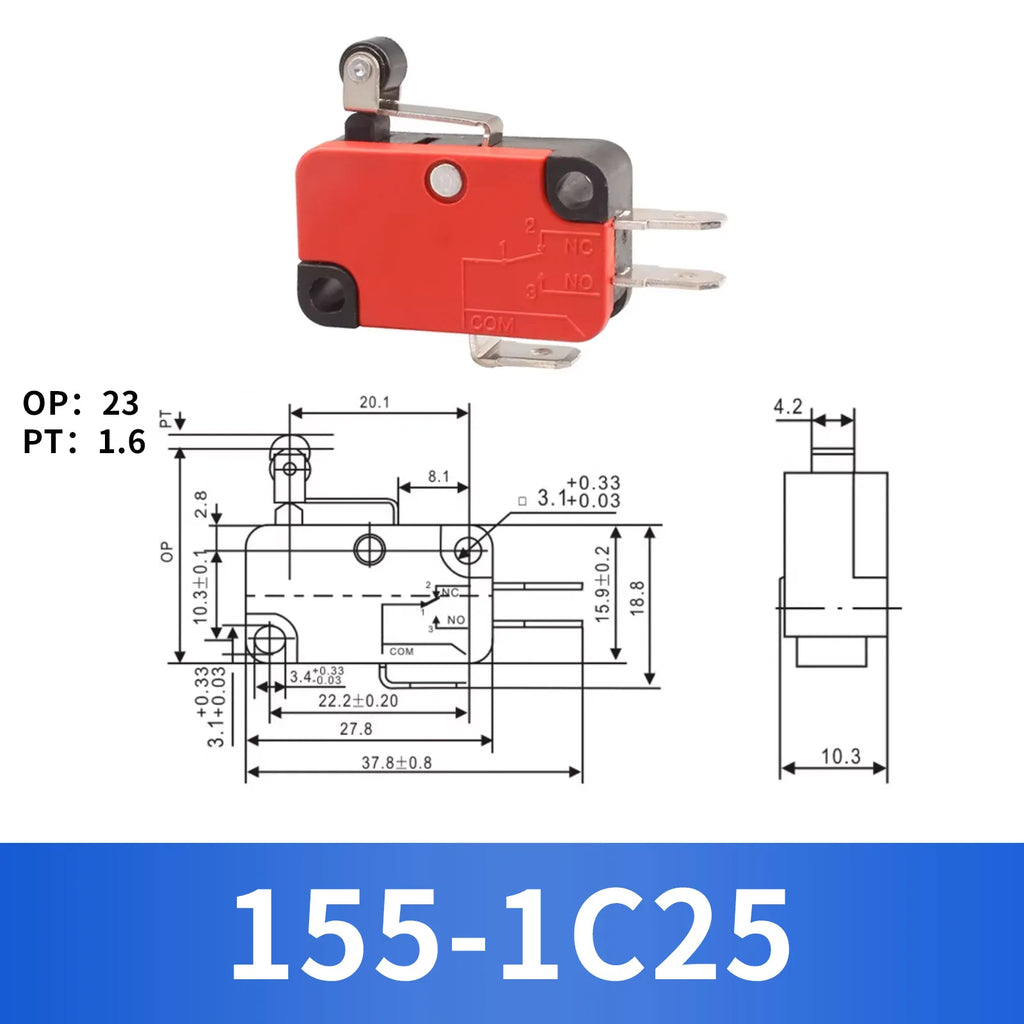 10Pcs Hinge Roller Lever Arm SPDT 1NO 1NC Snap Action Micro Switch,250W ~1500W optional.Lead Limit Switch