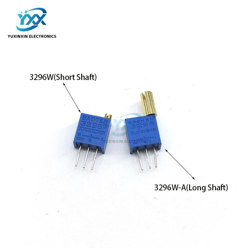 5PCS 3296W Multi-Turn Adjustable Potentiometer 100R 200R 1K 2K 5K 10K 20K 50K 100K 200K 500K 1M Metal Shaft Long/Short