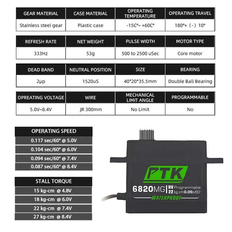 PTK servo Metal gear 20Kg 30Kg 35Kg 40Kg High speed servo Digital servo fixed wing servo 1/8 1/10 RC car programmable servo