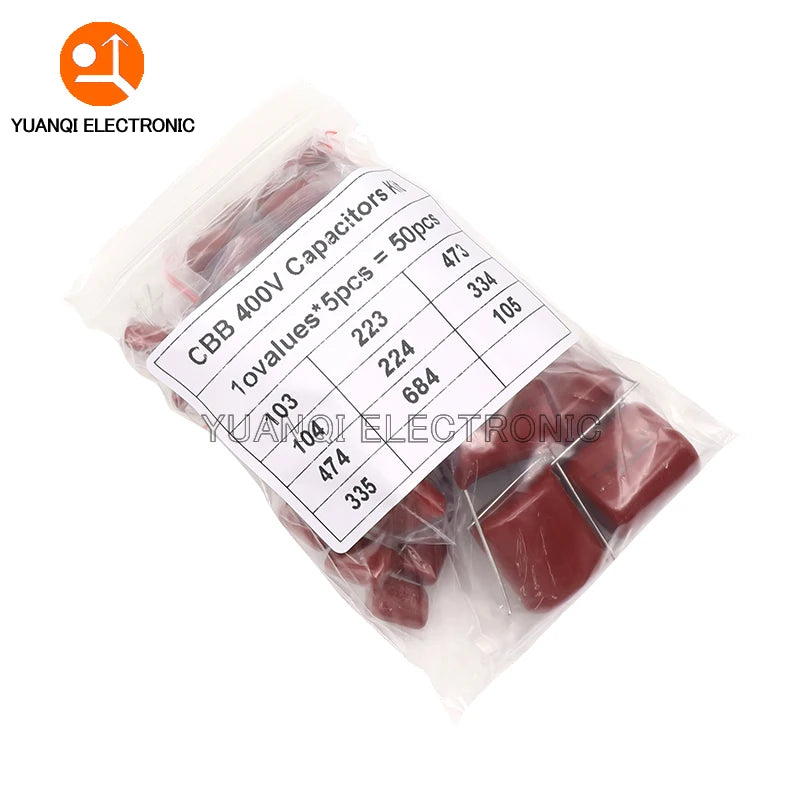 50PCS/LOT 10NF-3.3UF CBB Capacitor Assortment Kit 400V 10NF - 3.3UF 10values Metallized Polyester Film Capacitors KIT DIY