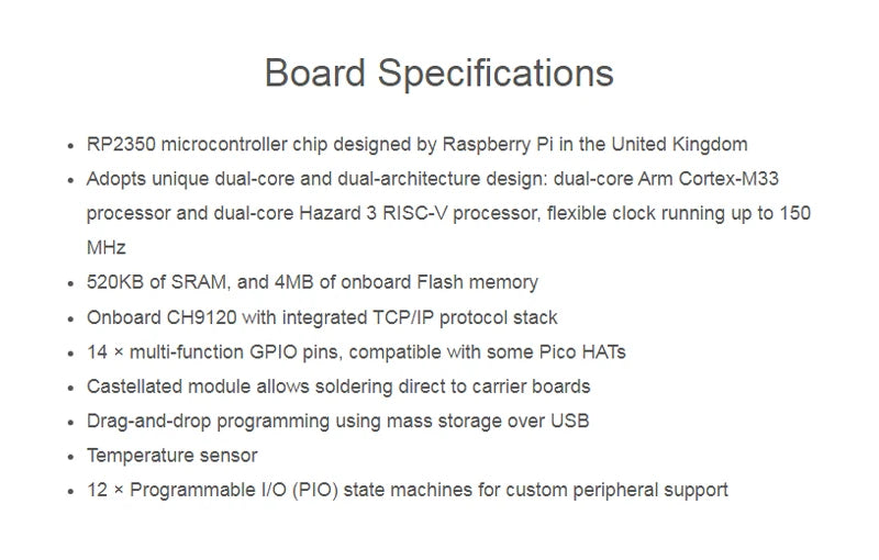 Raspberry Pi Pico 2 RP2350-ETH Mini Development Board RP2350 Ethernet Port Module RP2350 Dual Core Processor