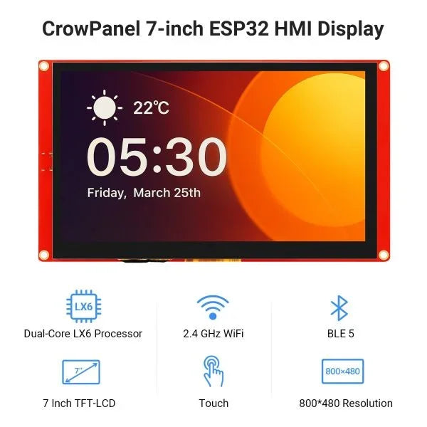 CrowPanel 7.0" HMI ESP32 Display 800x480 7 inch RGB TFT LCD Touch Screen Compatible with Arduino/LVGL/ PlatformIO/Micropython