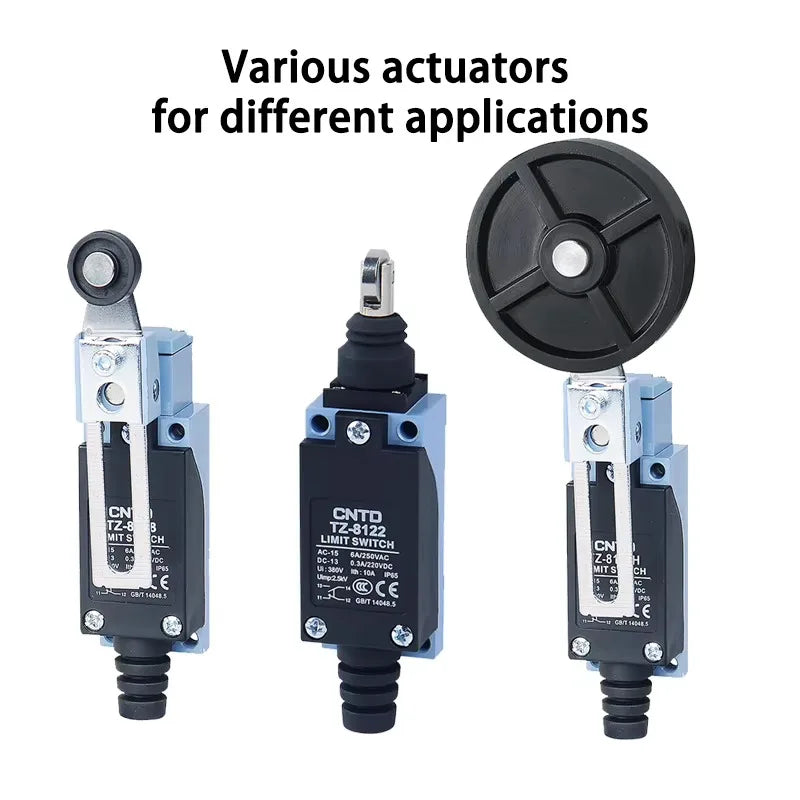 Limit Switch, CNTD TZ‑8107 metal plastic housing 1NO1NC contact, 10A 250VAC IP65 flexible wire rod type, travel sensor for machi