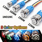 12/16/19/22mm Metal Push Button IP66 Waterproof Self Reset Latching Red LED 1NO1NC Plug Terminal 5V 12V 220V Control Switch Blue