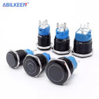 ABILKEEN 16/19/22MM Black Shell Metal Push Button Switch 1NO1NC Momentary/Latching Power Control Push Button with LED Light