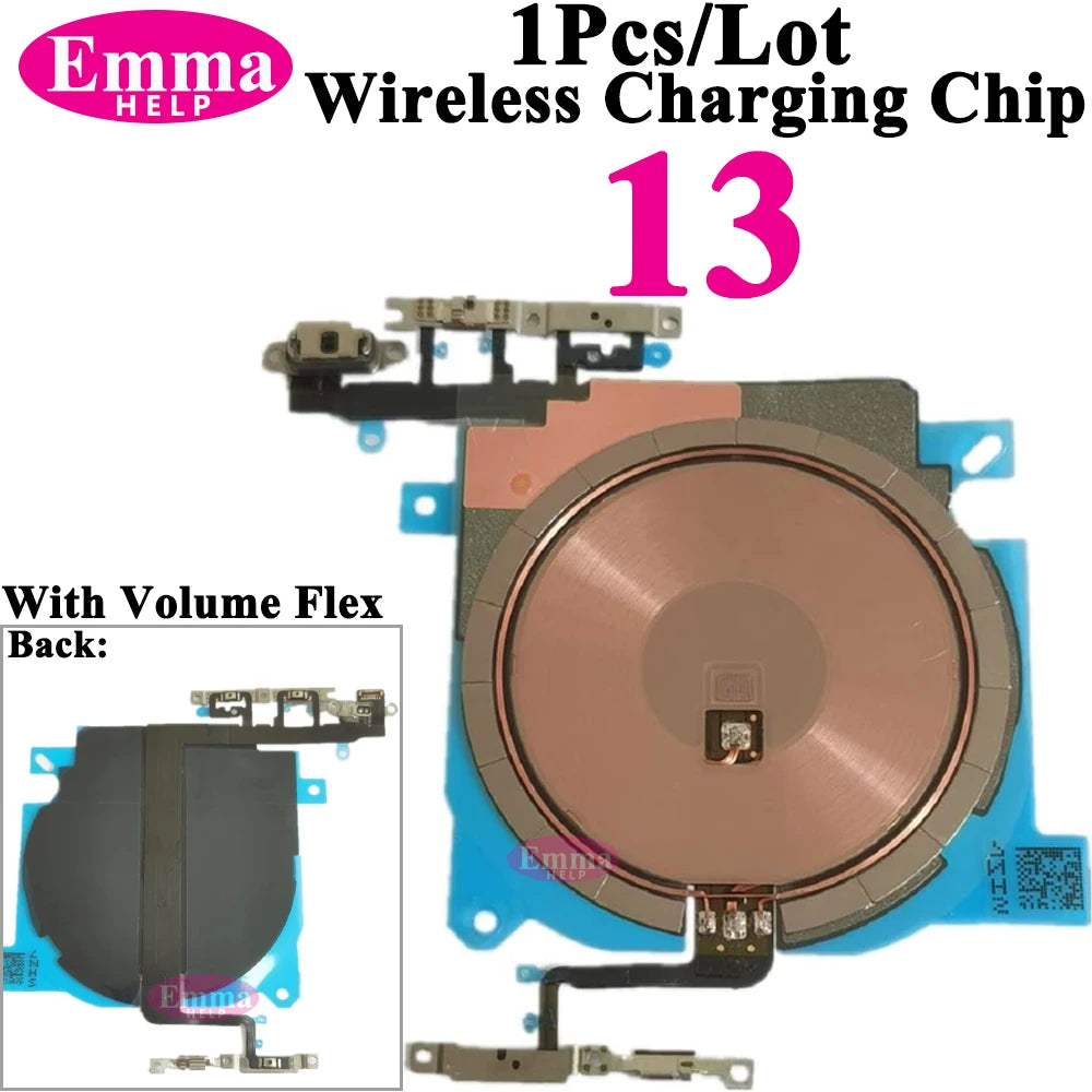 EmmaHelp 1pc For iPhone 13 Pro Max 16 14 15 8 Plus XR Wireless Charging Coil With Volume Flex Flash Charger Panel Sticker