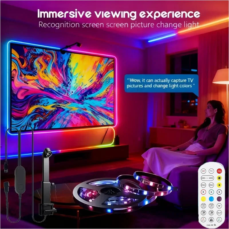 Smart LED TV Backlight Strip with AR Color Sensor App Controller with Music Sync RGB Ambient Light for 55 to 85 Inch Screen