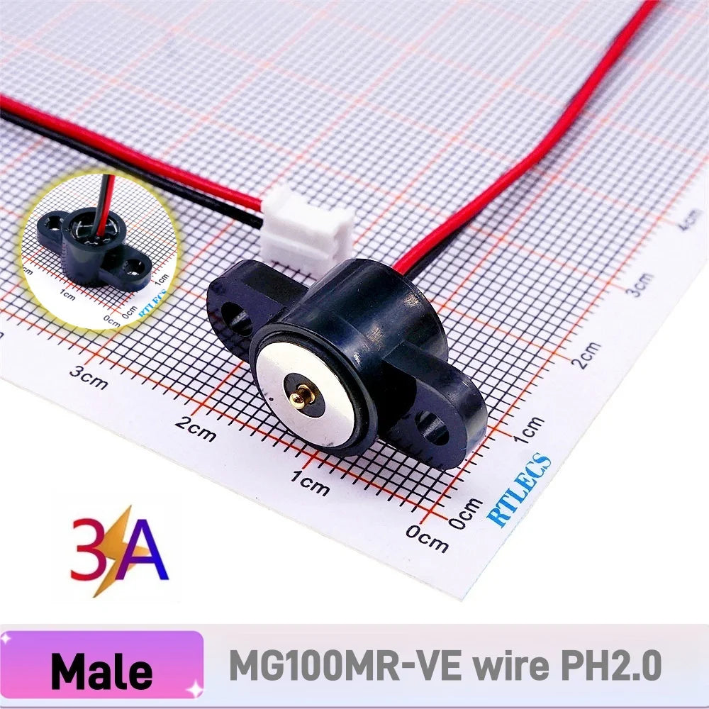 Circular High Current 3A 12V Magnetic Connector Threaded Panel Mount Holes Self-Locking Waterproof Terminals Charging Wire PH2.0