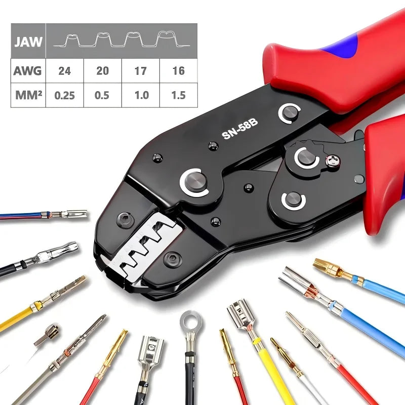 SN-58B 0.25-1.5MM² AWG24-16 Non-insulated Crimper for Dupont Jumper Wire EPS PCIE SATA PINS MOLEX JST Terminals Crimping Plier