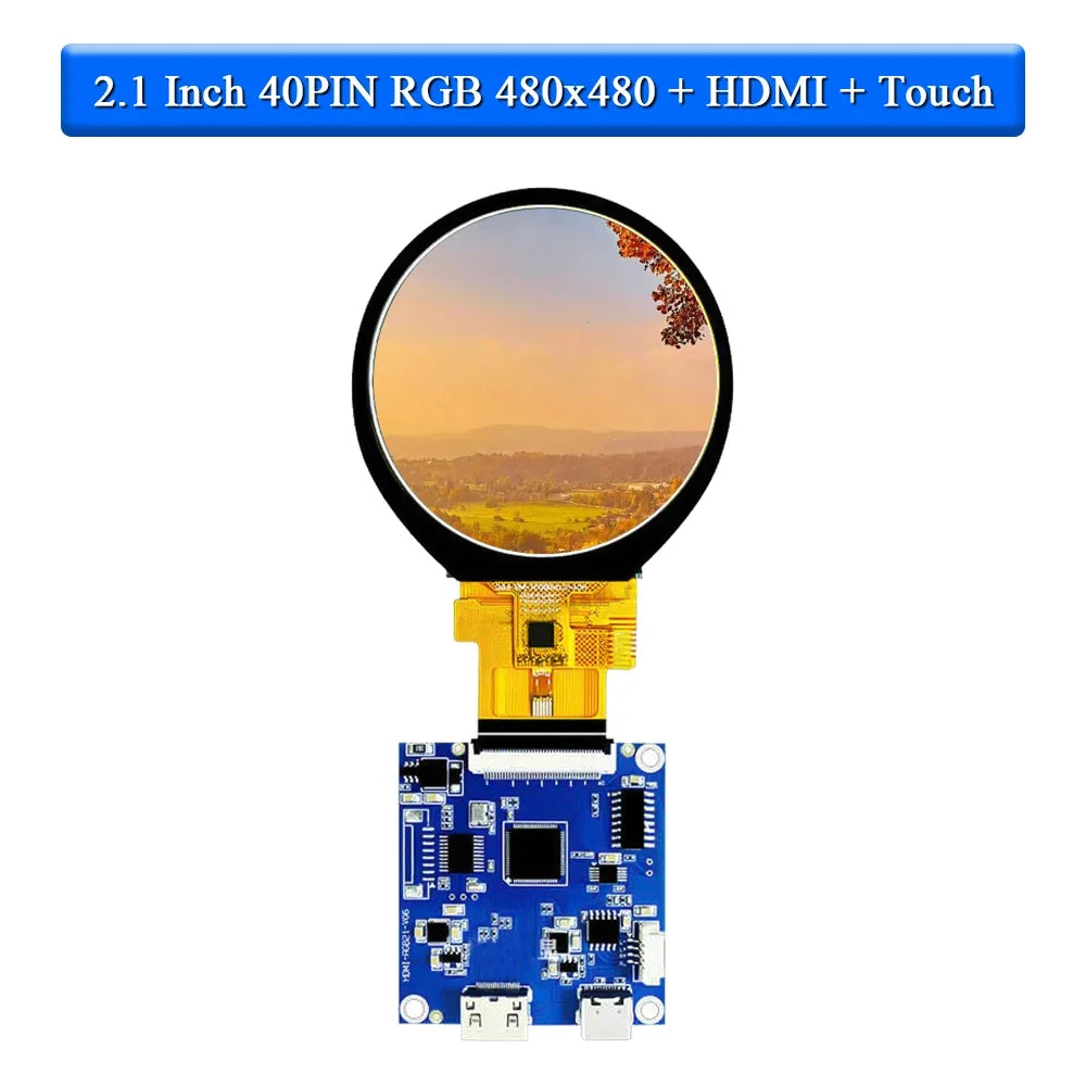 2.1 Inch TFT LED Display Module Round Screen HD IPS 480*480 SPI RGB Interface MIPI HDMI Driver ST7701S Capacitive Touch Screen