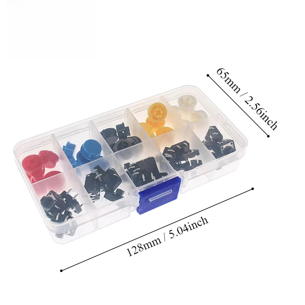25Pcs 12*12*7.3MM Micro Switch Button Switch Momentary Tactile Push Button Switchs Circular 5 Colors Cap Kit DIY For Arduino