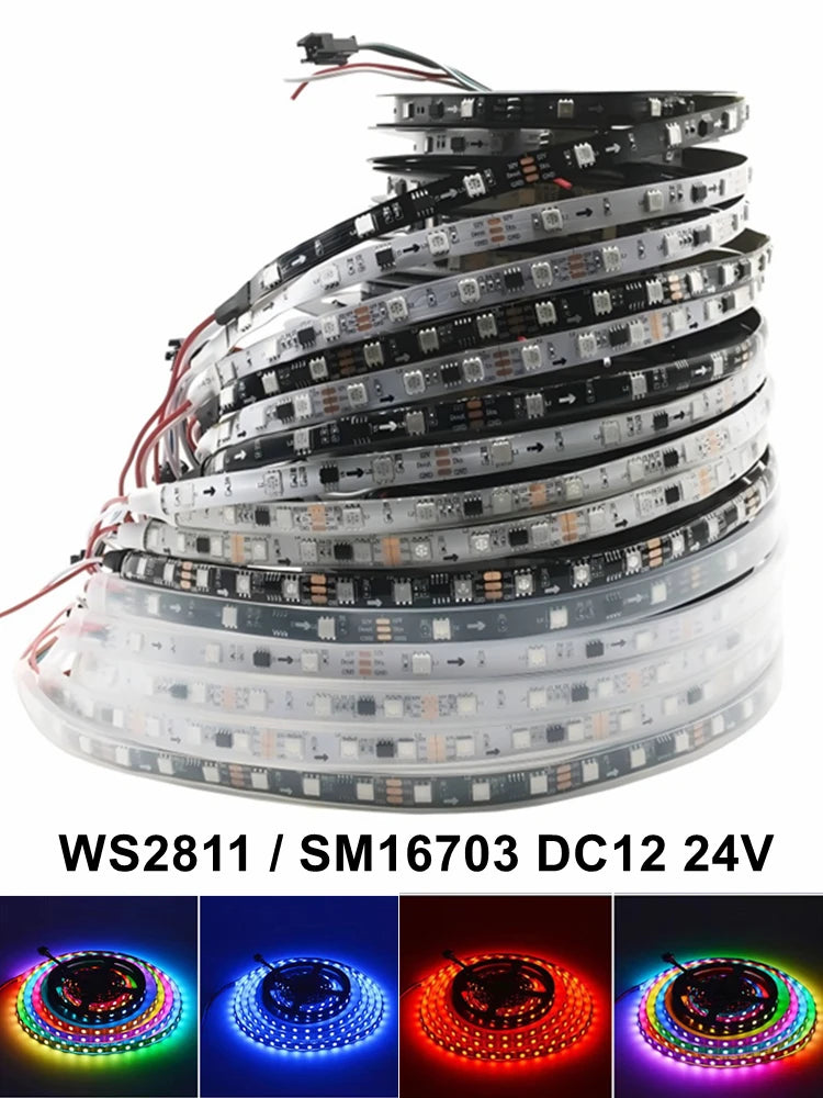 WS2811 SM16703 5050 RGBIC Led Lights DC12V 24V RGB Led Strip Light IP65 IP68 Waterproof Smart Pixels Magic Light Black White PCB