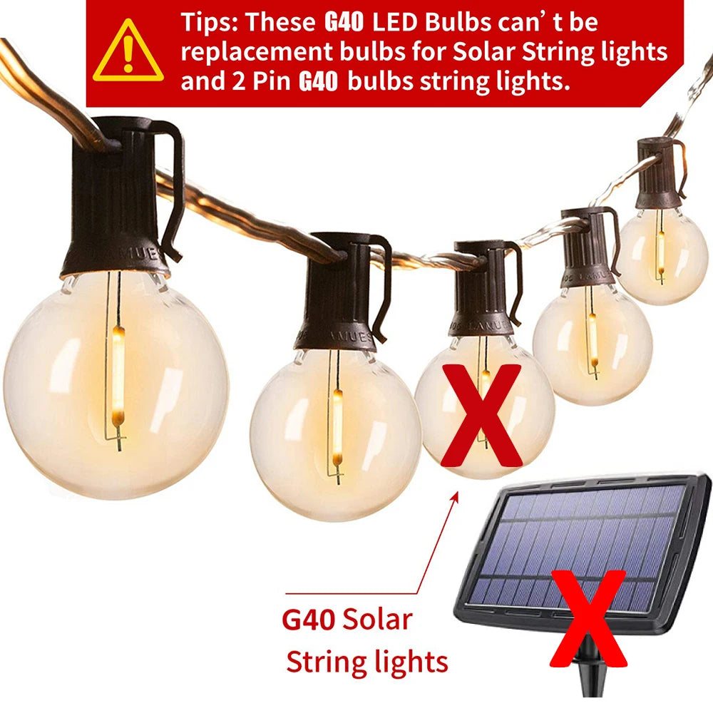25PCS Vintage G40 LED Light Bulbs 1W E12 220V Warm White 2200K Clear Glass Equal 7W Incandescent String Light Replacement Bulb