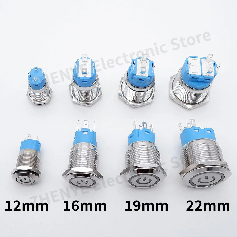 12mm 16mm 19mm 22mm Metal Switch Button Push With Wire Waterproof On Off Momentary/Latching Led Light Start Stop 5V 12V 24V 220V
