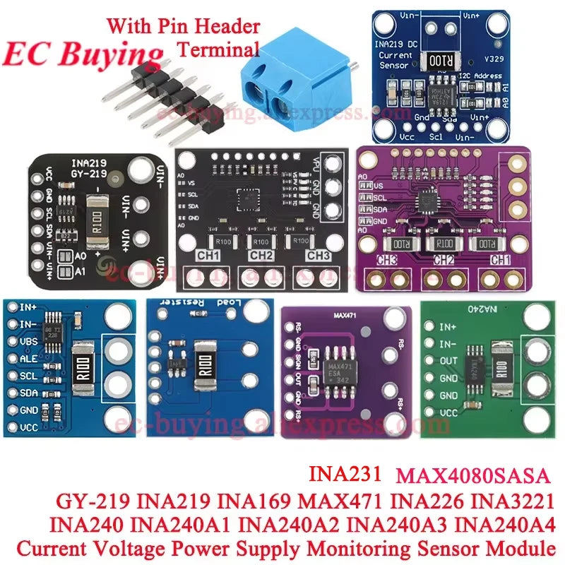 5Pcs/1pc GY-219 INA219 INA169 MAX471 INA226 INA231 INA3221 INA240 MAX4080 Current Sensor Module Power Breakout I2C For Arduino