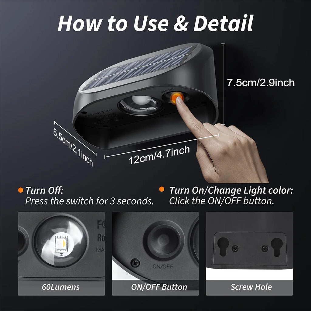 Solar Wall Lamp Solar Fence Lights with Warm White RGB Modes For Backyard Patio Deck Railing Wall Outdoor Waterproof Decor Light