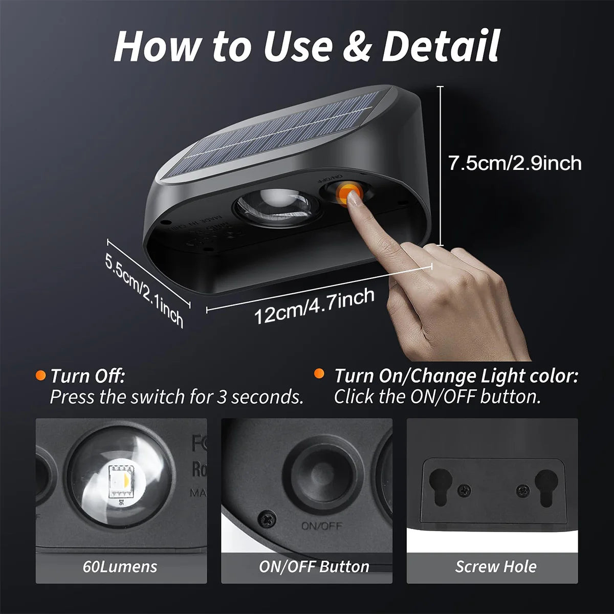 Solar Wall Lamp Solar Fence Lights with Warm White RGB Modes For Backyard Patio Deck Railing Wall Outdoor Waterproof Decor Light