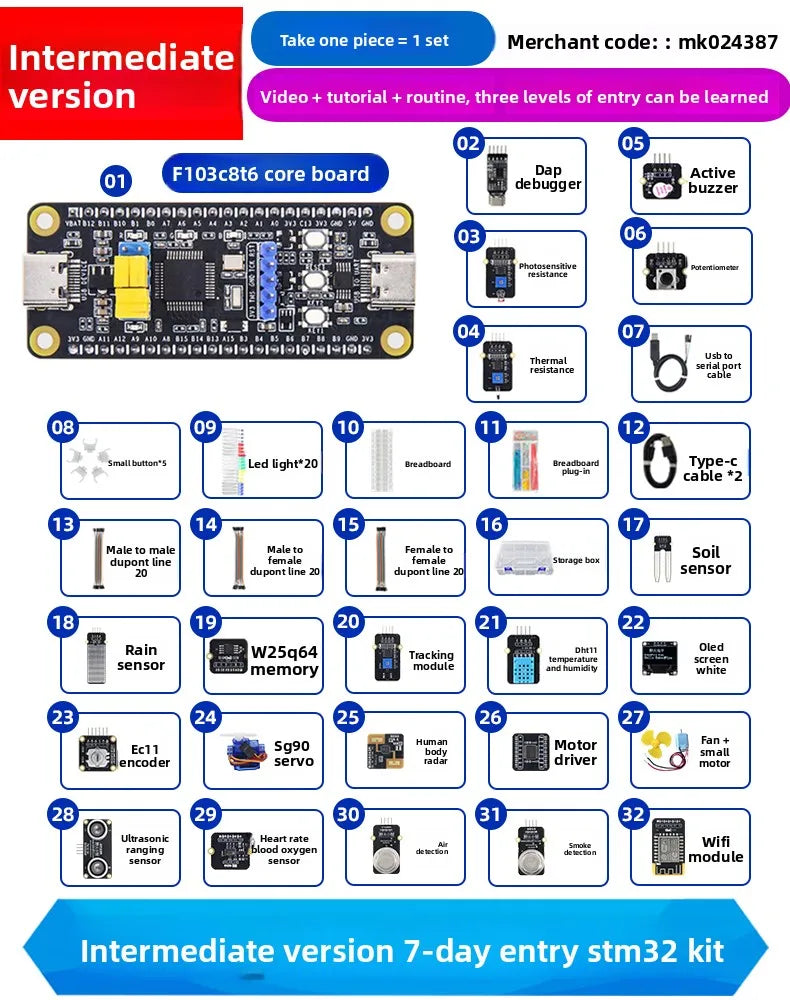 STM32 Development Board Starter Kit Advanced Kit STM32F103C8T6 Minimum ARM System Board Introductory More Than Ten Types A Set