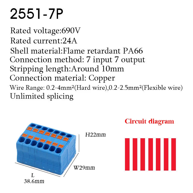 Push-In Wire Connectors Electrical Cable Terminal Block Multiple In/out DIN Rail Mount With Fixing Hole Spliceable DIY connectio