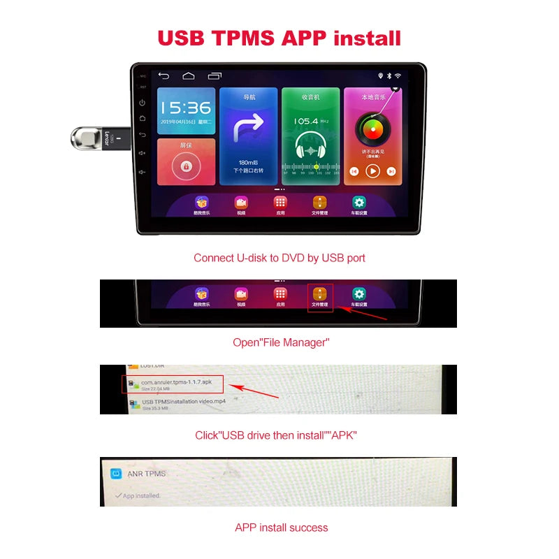 Smart Android Navigation Dedicated Car Mounted USB Tire Pressure Monitoring System TPMS Tire Pressure And Temperature Detection