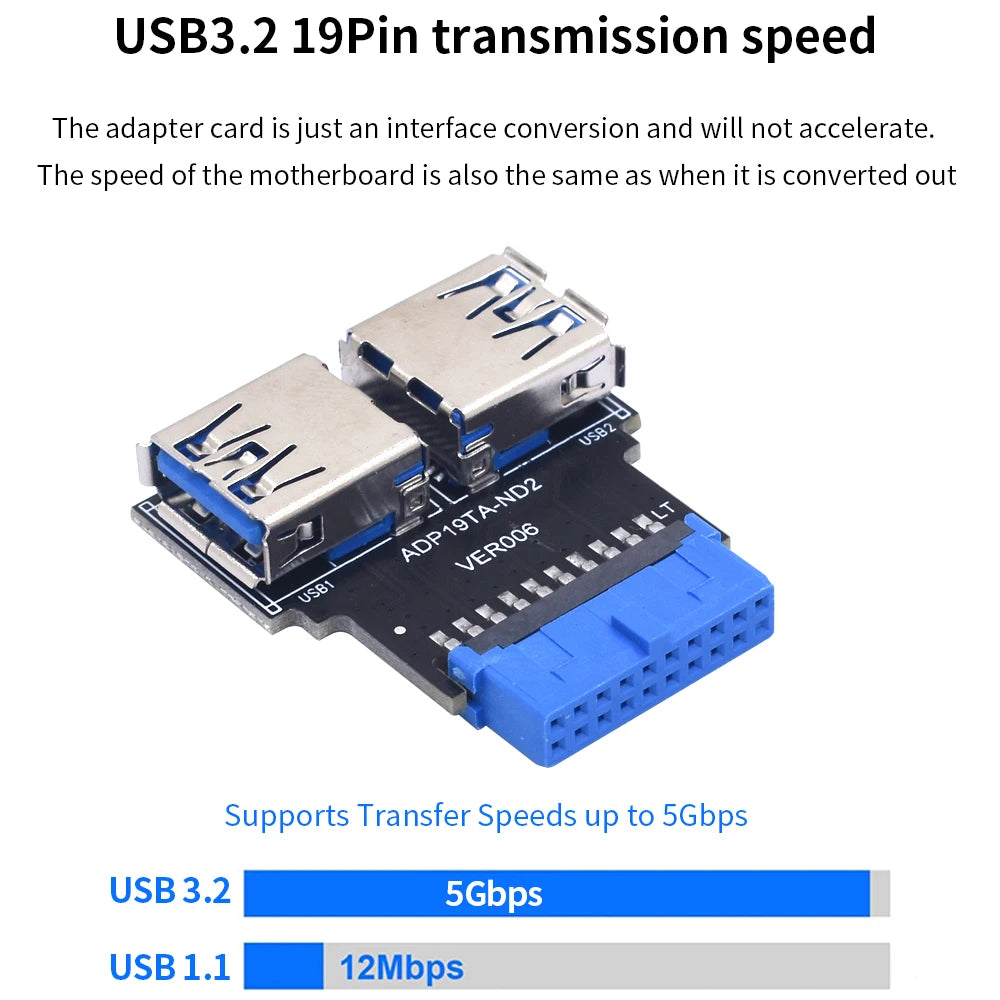 TISHRIC 19Pin To Type-C USB3.0 Converter Internal Header to USB 3.1/3.2 Type C Adapter  for PC Motherboard Connector Riser