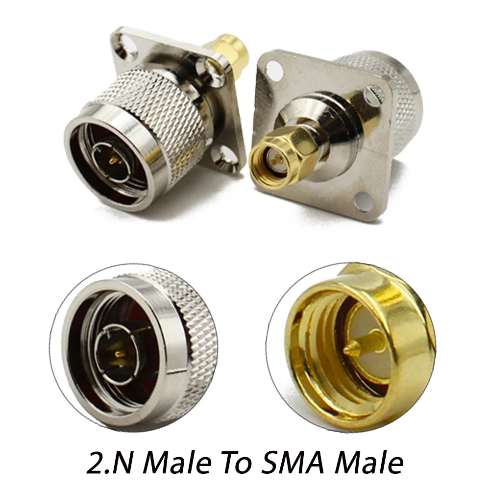1PCS N To SMA Connector L16 N Female to SMA Female Coax  Adapter Test Converter 4 Hole Flange Panel RF Antennas Connector