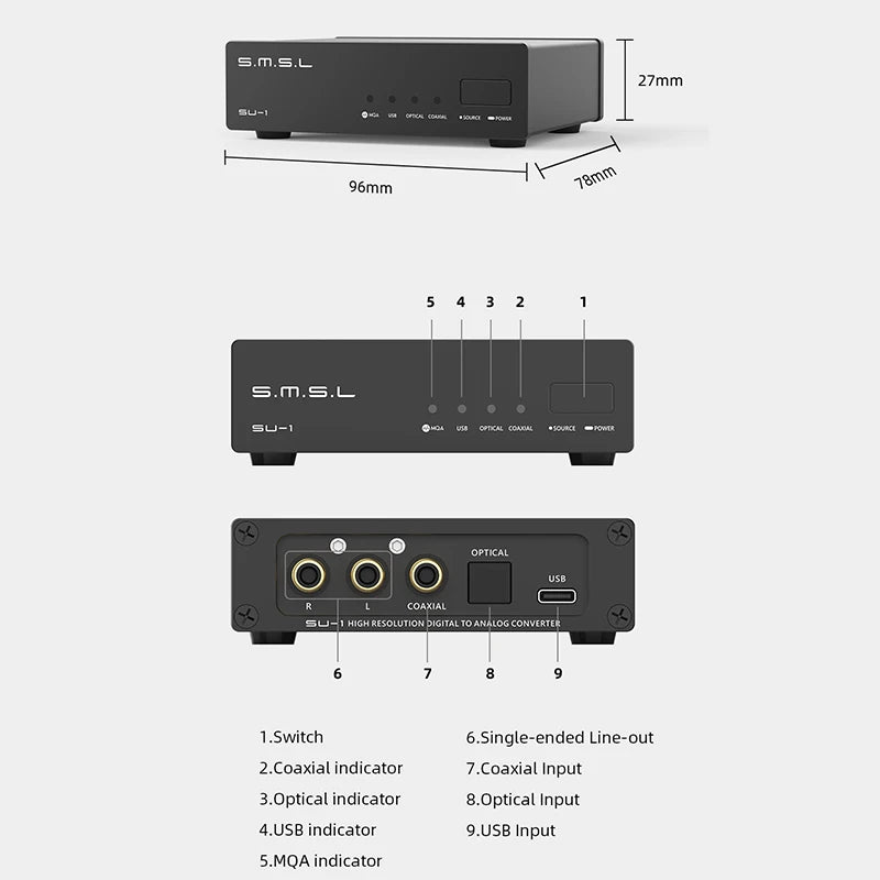 SMSL SU-1 MQA MQA-CD Audio Decoder AK4493S XU316 768kHz/32Bit DSD512 SU1 Hi-Res DAC