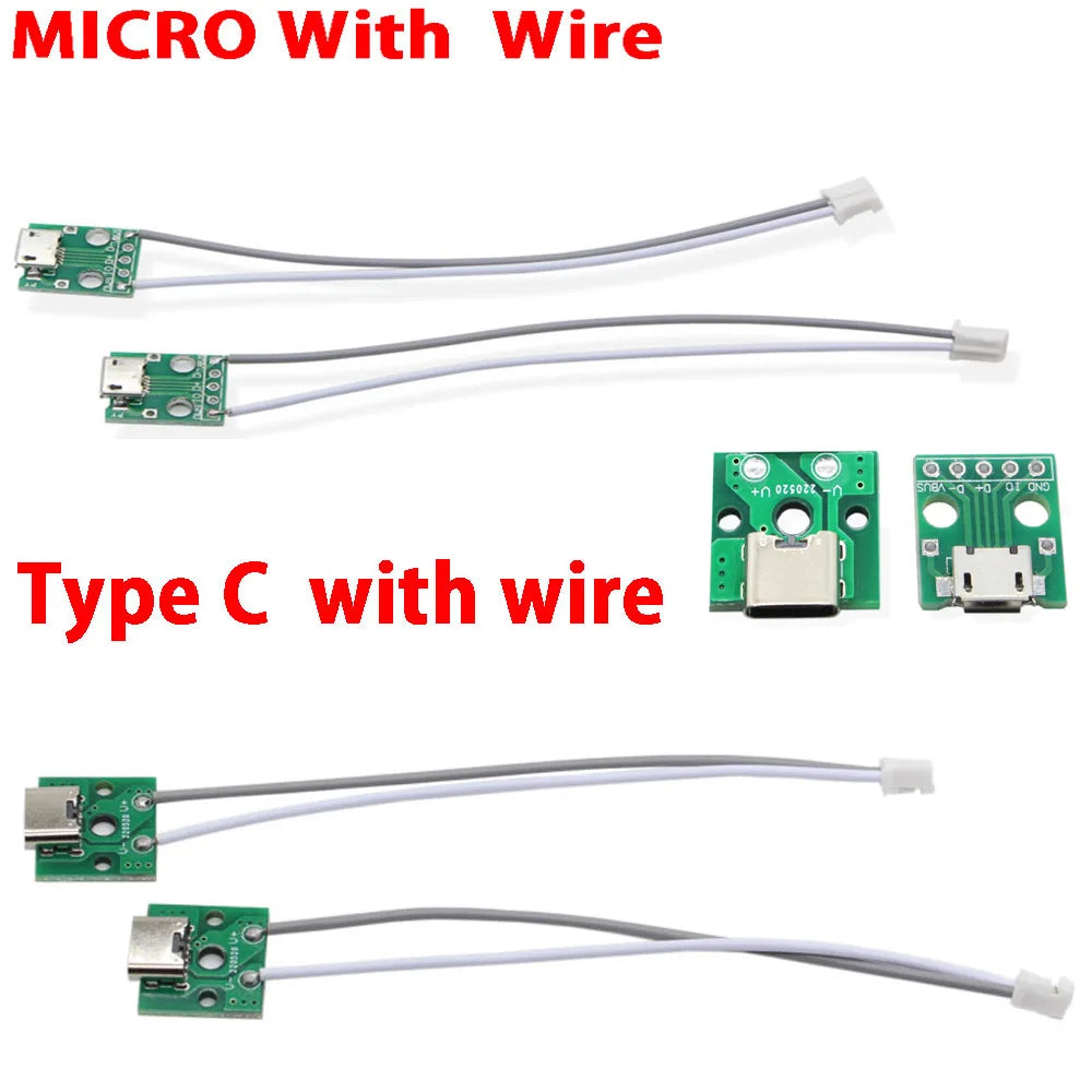 TYPE-C MICRO USB To DIP Adapter Female Connector B Type PCB Converter Breadboard USB-01 Switch Board SMT Mother Seat With Wire