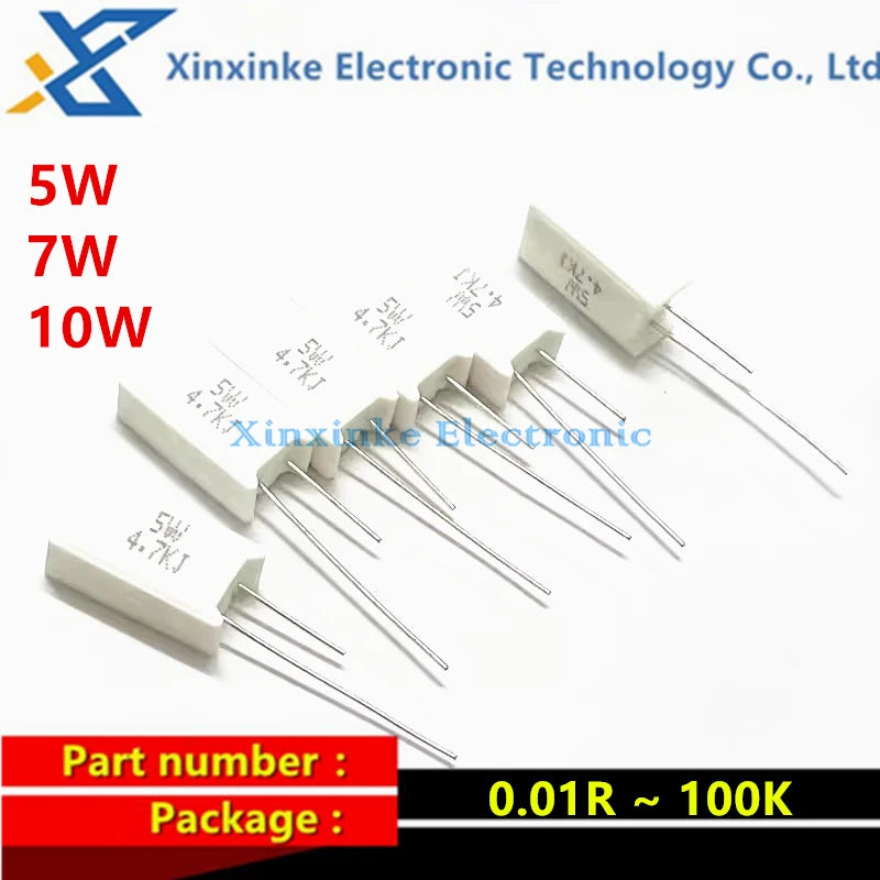 5PCS RX27 5W 7W 10W Ceramic Resistance Vertical Cement Resistor 0.01R ~ 100K 1 2 3.3 3.9 10 22 47 51 100 680 Ohm 1K 20K 150K