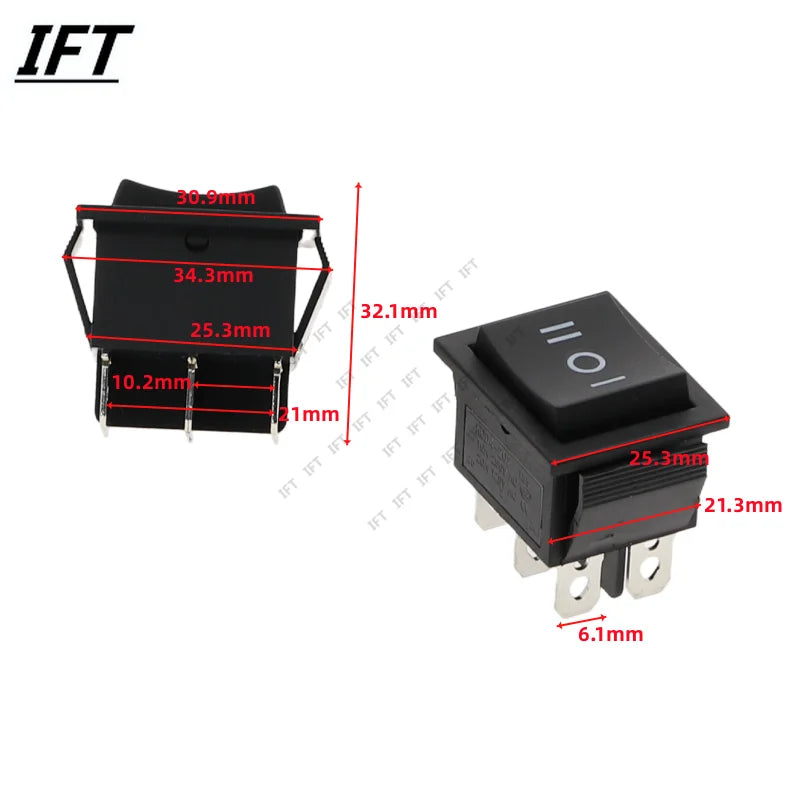 1PCS KCD4 Black Rocker Switch Power Switchs ON-OFF-ON 2/3 Position 4/6 Pins The arrow is Reset/Latch 16A 250VAC/ 20A 125VAC