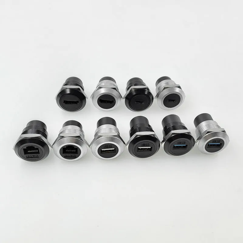 1Pcs Metal Round Socket Module D Type RJ45 Straight Through Network USB2.0 USB3.0 Connector Panel Mounting HDMI CAT6
