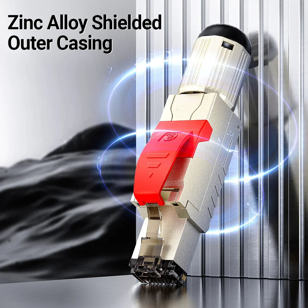 AMPCOM RJ45 Connector, CAT8 STP Tool Free Shielded Modular Plugs CAT7 CAT6A Zinc Alloy Field Termination Plug 40Gbps 2000Mhz