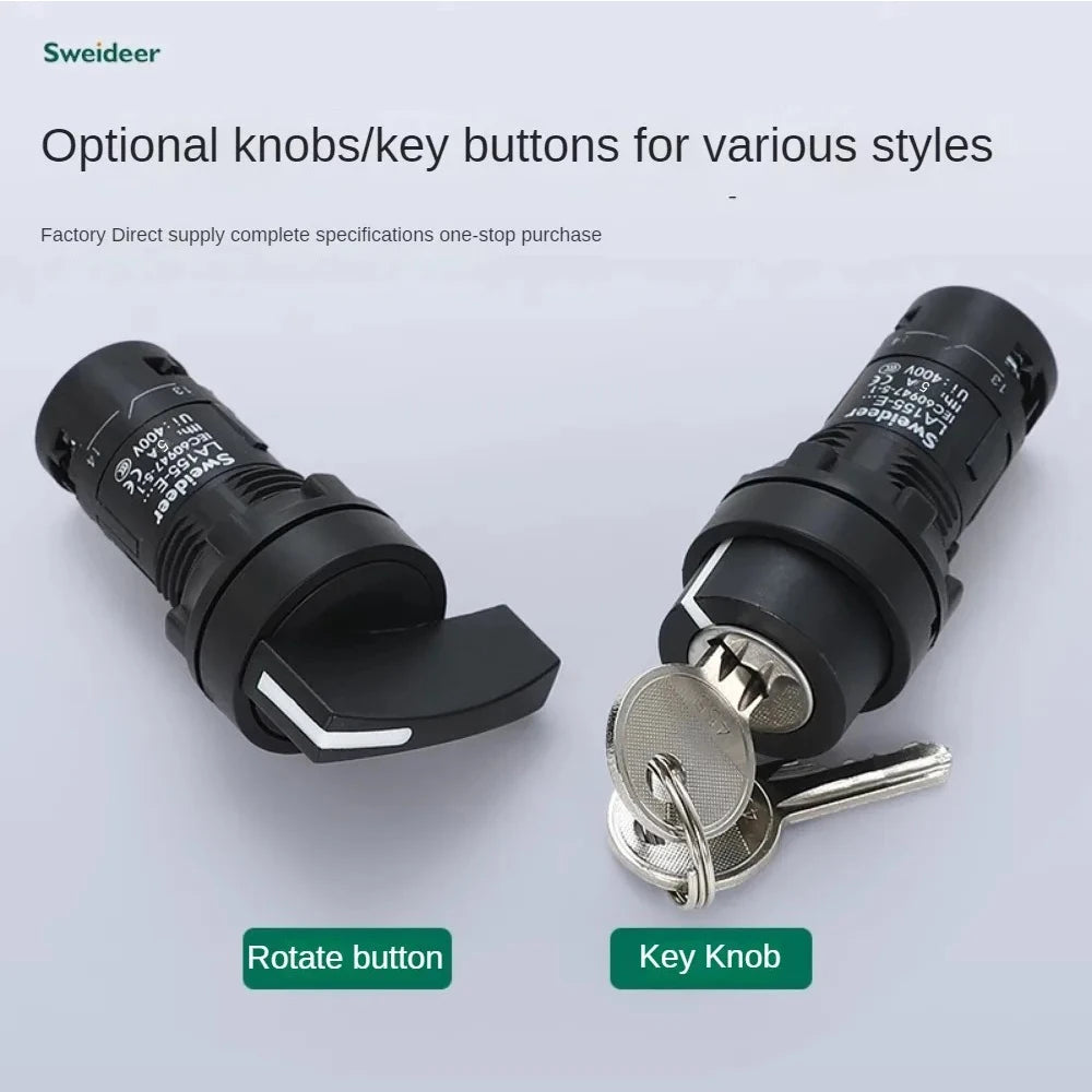 22mm Key Knob Switch 1NO/2NO/1NO1NC 2/3 Position Self Locking Select Rotary Switch Power Conversion Switch 5A on Off