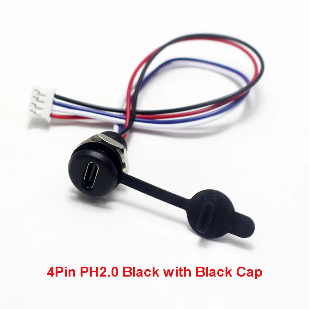 1PCS 2/4/5Pin USB-C Connector Type-C Waterproof with PH 2.0 Nut Locking Panel Mounting TPC Waterproof Fast Charging Jack Port