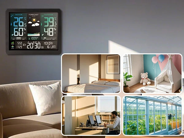 Wireless Weather Station Digital Indoor Outdoor Thermometer Hygrometer with 3 Remote Sensors Sunrise Sunset Forecast Alarm Clock