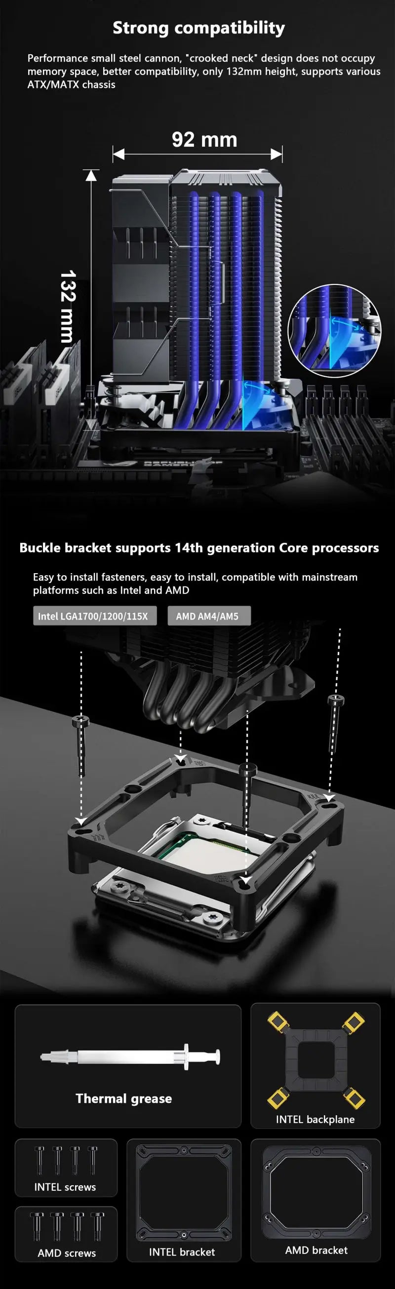 Power Train X-Gamerx Z-1300 9cm with Digital Temperature Display Four Heat Pipe CPU Air Cooler ARGB LGA1700 1200 115X AM4 AM5