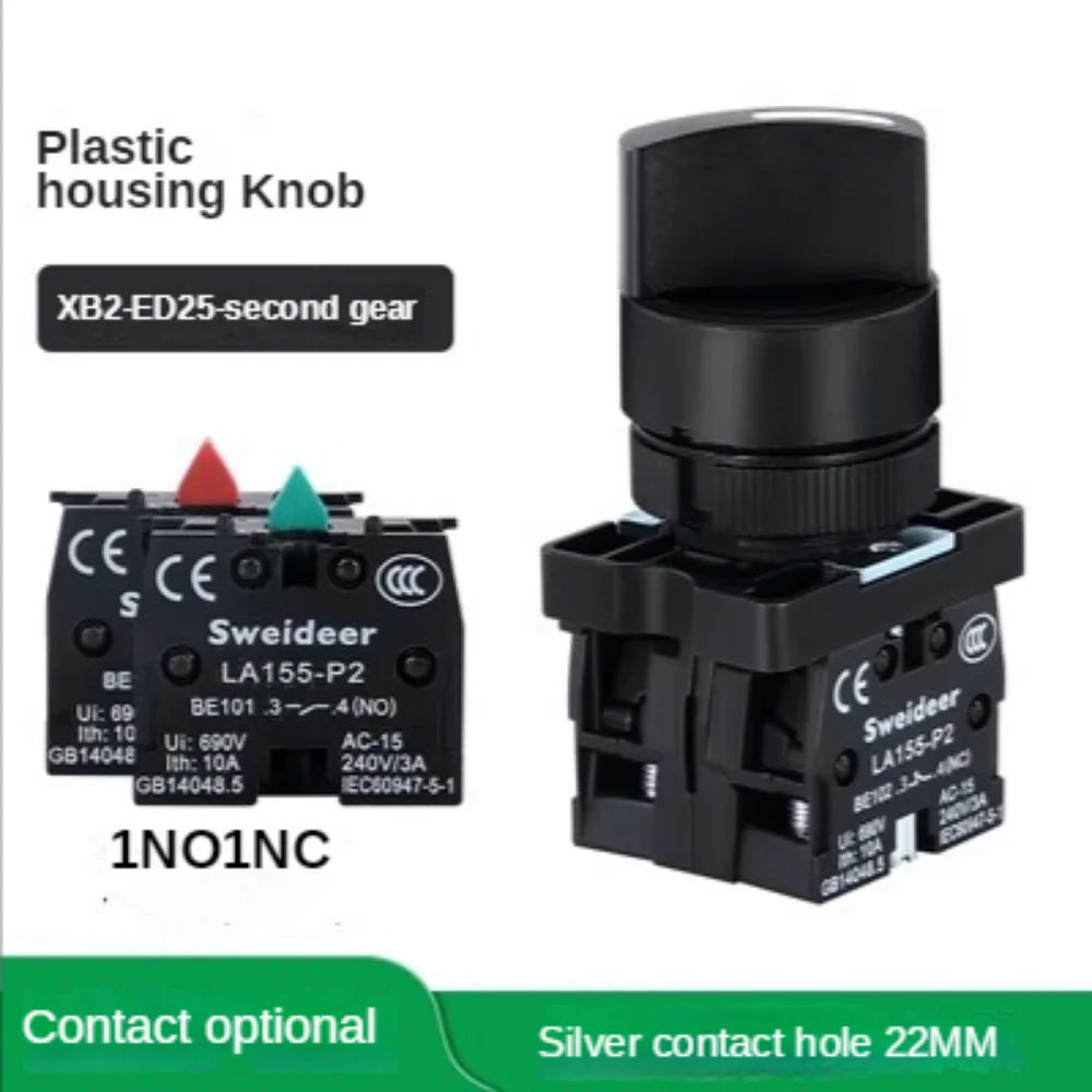 22mm XB2-ED21 XB2-ED33 XB2-ED25 Self-locking/Latching Knob Switch 10A/600V 2 Position 3 Position Select Button Switch