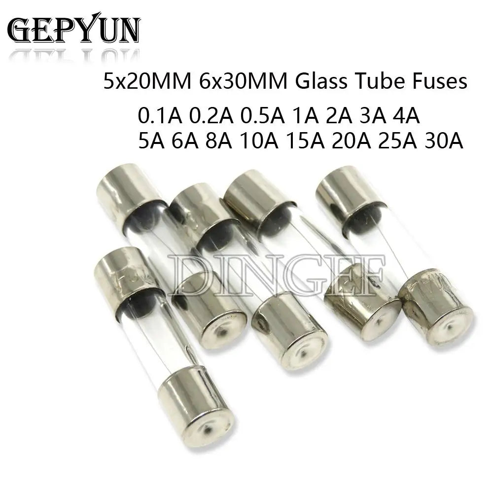 10PC 5*20mm 6*30mm Fast Blow Glass Tube Fuses 5x20mm 6x30mm 250V 0.5A 1A 2A 3A 4A 5A 6A 8A 10A 15A 20A 25A 30A 0.75A AMP Fuse