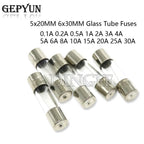 10PC 5*20mm 6*30mm Fast Blow Glass Tube Fuses 5x20mm 6x30mm 250V 0.5A 1A 2A 3A 4A 5A 6A 8A 10A 15A 20A 25A 30A 0.75A AMP Fuse