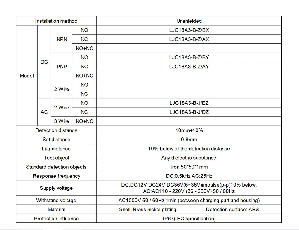 Proximity Switch LJC18A3-B-Z M18 Cylindrical Capacitive Approach Sensor 10mm Detection Distance AX AY BX BY DC6-36V NPN PNP