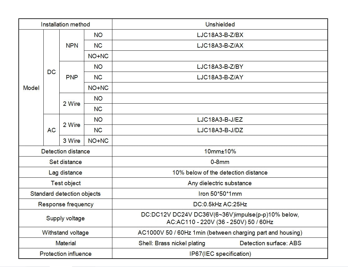 Proximity Switch LJC18A3-B-Z M18 Cylindrical Capacitive Approach Sensor 10mm Detection Distance AX AY BX BY DC6-36V NPN PNP