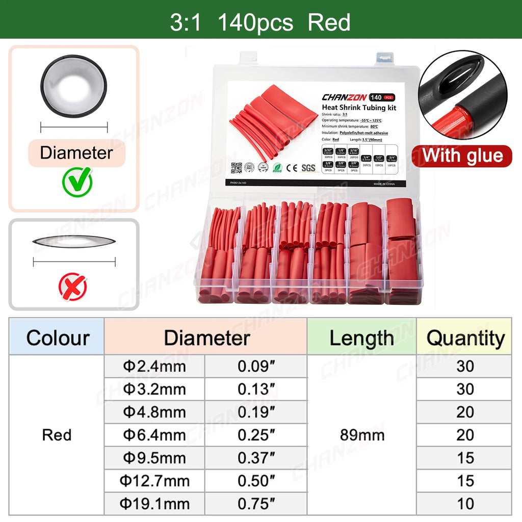 2:1 3:1 4:1 heat shrink tubes heat shrink tube kit Bag Shrinking Wrap Tubes Diy Repair Cables Heat-Shrink Pipe Assorted