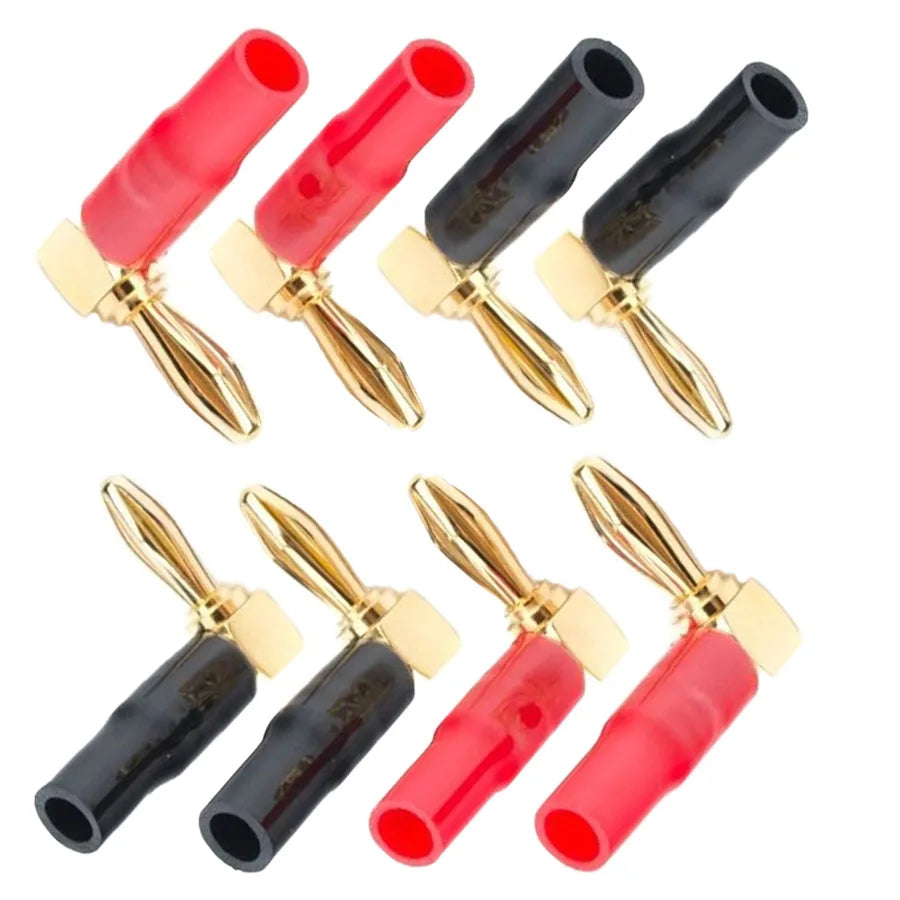 4/8pcs 4mm L-shaped Right Angle Banana Plugs -Soft Plastic Shell 90° Connectors (Red & Black) for Audio, Video & Speaker Systems