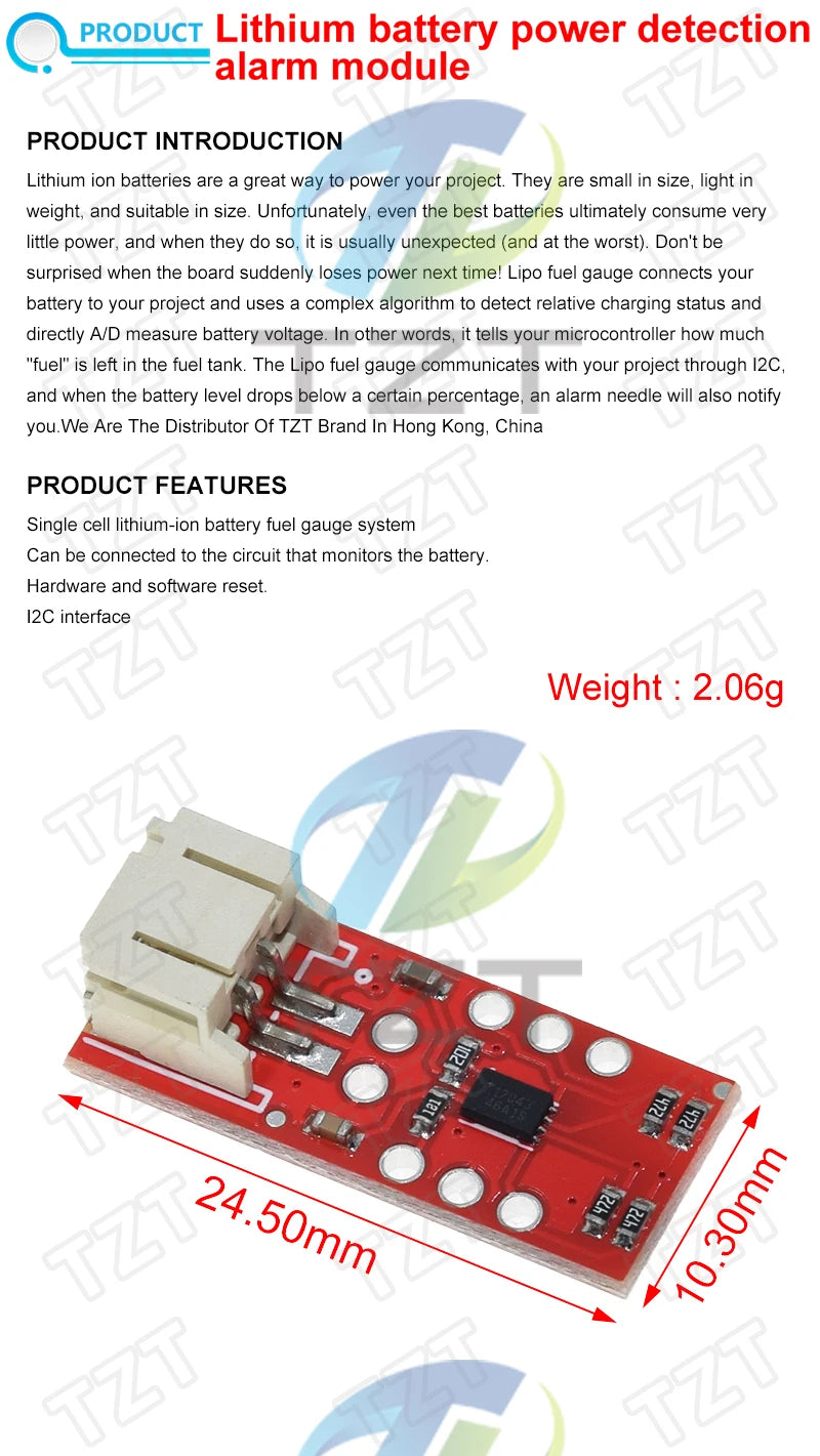 TZT LiPo Fuel Gauge Lithium battery detection module A/D conversion IIC MAX17043