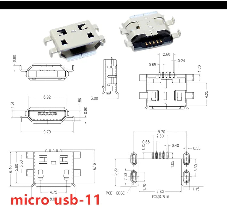 20pcs Micro USB 5 Pin SMT Socket Connector Type B Female Placement DIP SMD USB Charging Adapter Connectors Plug