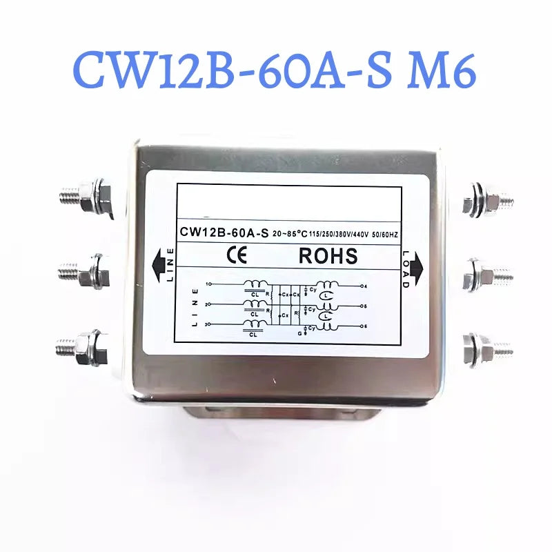 Three-Phase Power Filter inverter EMI Servo Filter Purifier CW12B-10/20/30/40/50/60A-S/SR AC 380V Three-Wire Rail Mount Terminal